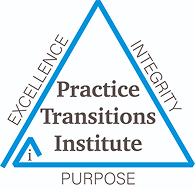 Practice Transitions Institute logo with the words "Acquisition to legacy, navigating dental transitions with certainty"