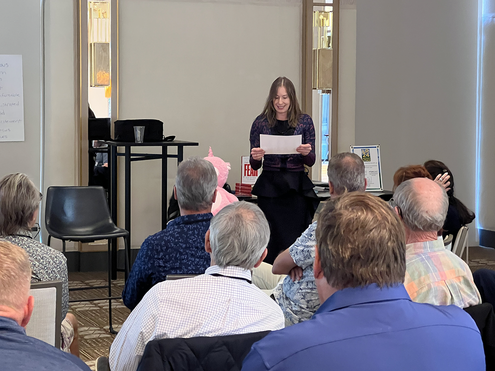 Retreat participants collaborating during a workshop session